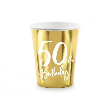 6 stk Papbæger 50 år fødselsdag - 22cl guld 6 stk Papbæger 50 år fødselsdag - 22cl guld