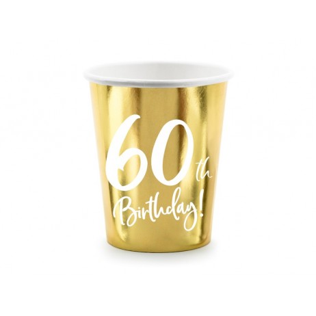 6 stk Papbæger 60 år fødselsdag - 22cl guld