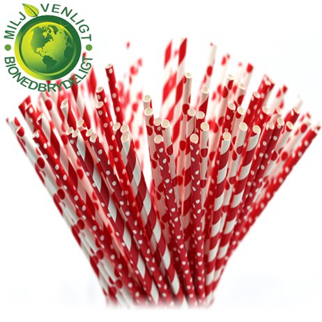 10 stk Papirsugerør miljøvenligt - Rød & hvide 6mm