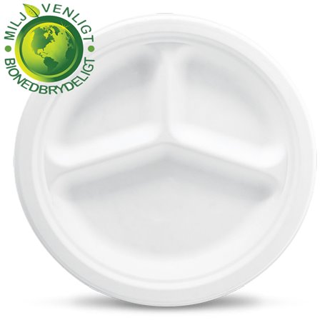 50 stk Paptallerken 3-rums 26cm af økologiske sukkerrør 50 stk Paptallerken 3-rums 26cm af økologiske sukkerrør