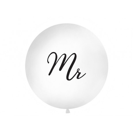 1 stk Kæmpe ballon "Mr"- 1 meter hvid