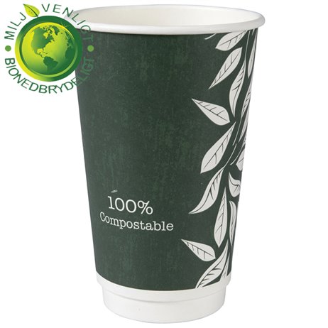 25 stk Bio komposterbar Kaffebæger 500ml - Dobbeltvæg