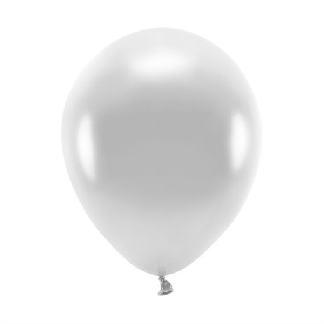100 stk. Økologiske Metallic sølv balloner str. 10"
