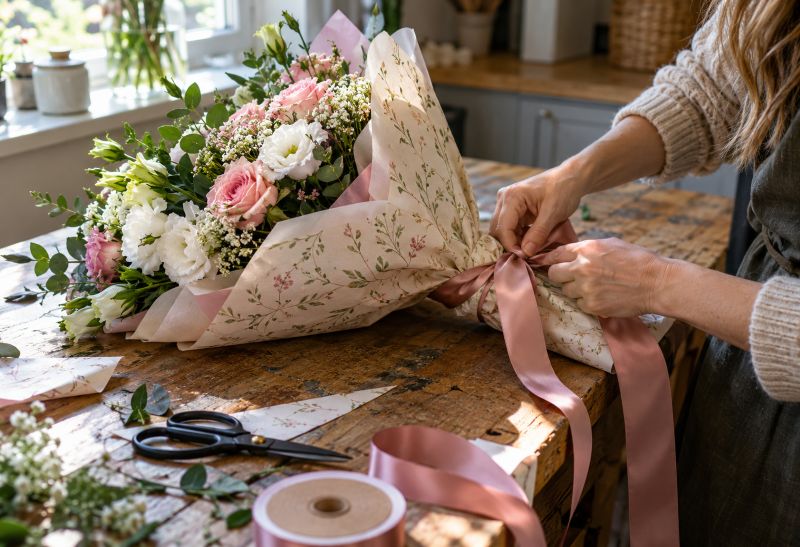 Sådan pakker du en buket blomster ind i gavepapir