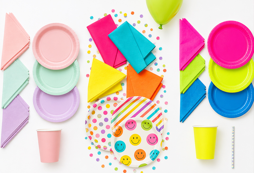 hybrid borddækning med pastel base og neon accenter