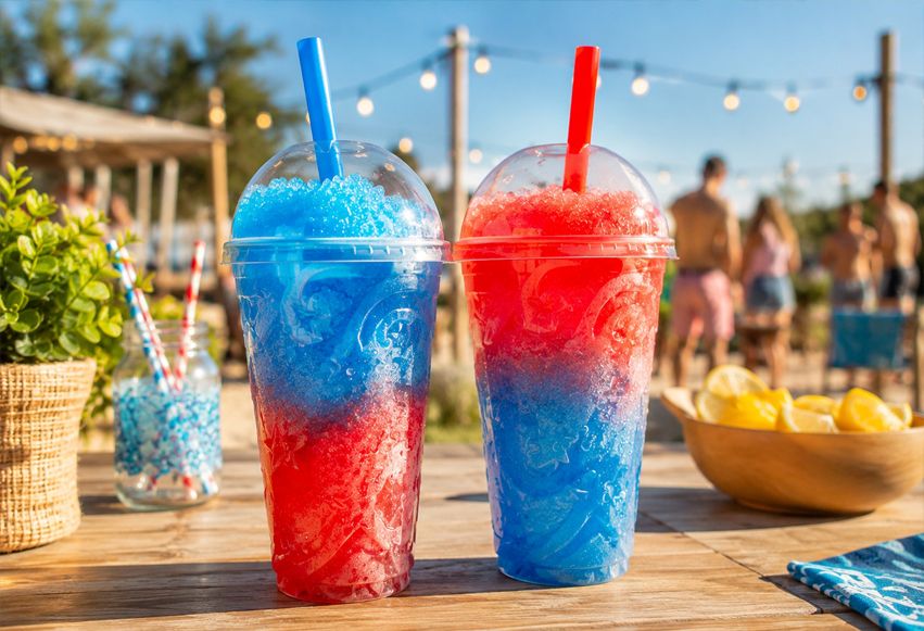 Slush ice bægre med lagdelte farver